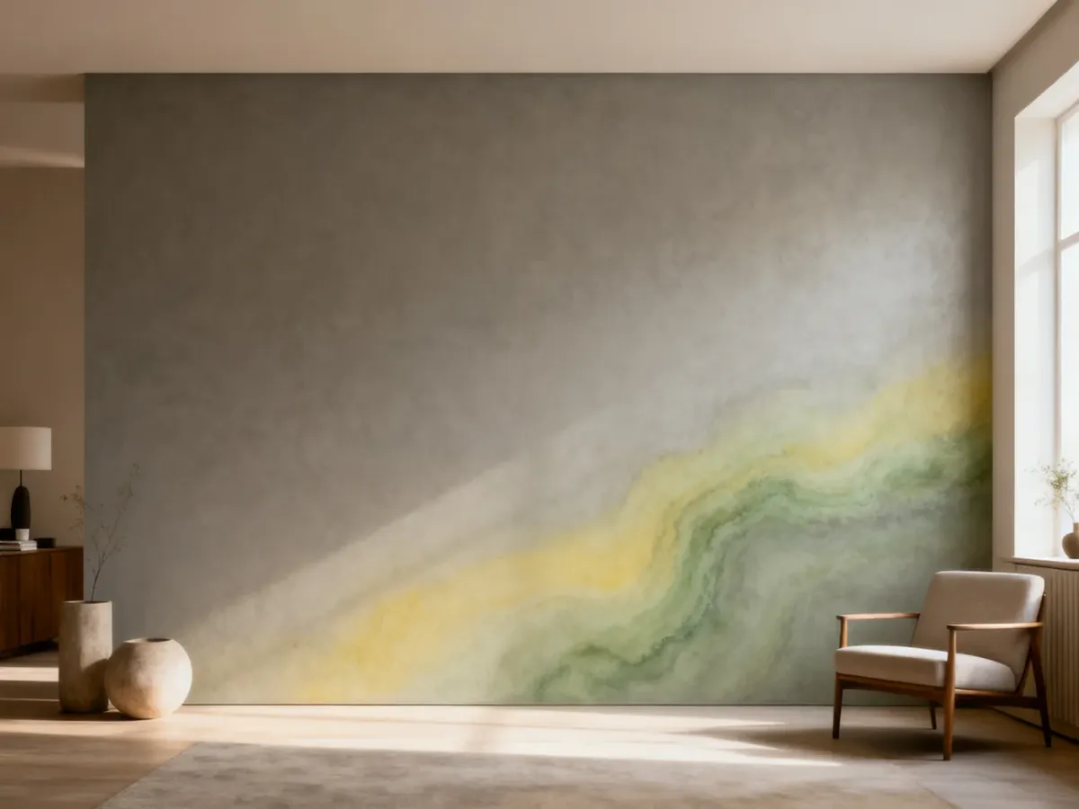 Minimalistyczne wnętrze z matową ścianą w kolorze szarego agatowego