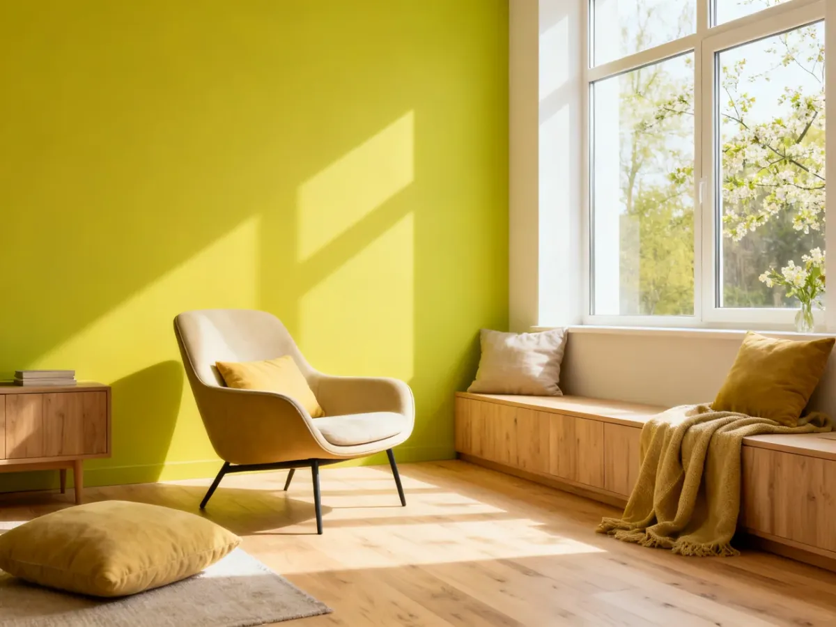 Nowoczesne wnętrze z intensywnym żółto-zielonym akcentem RAL 6018