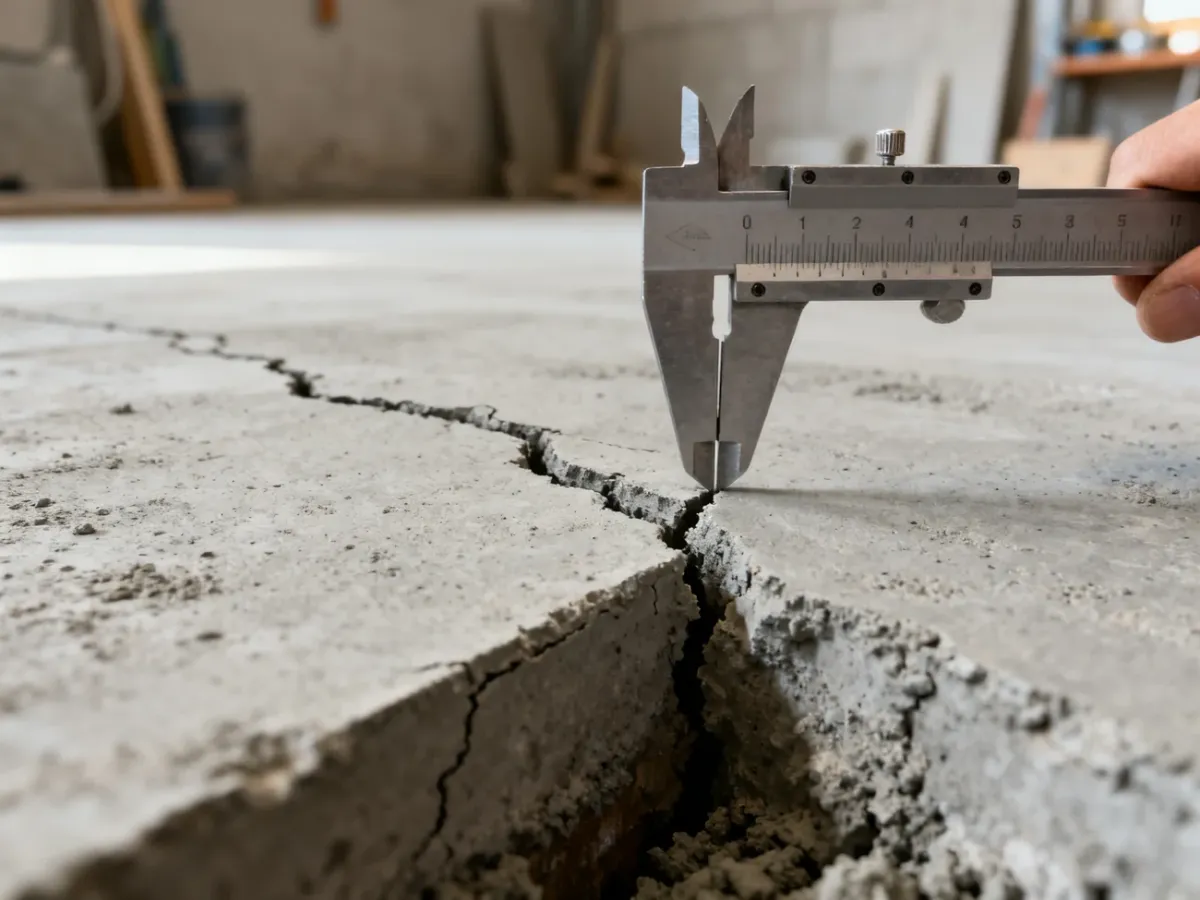 Ocena szerokości i głębokości pęknięcia w betonowej wylewce